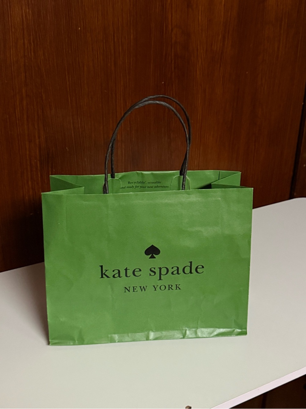 kate spade Green Paper Gift bag with Black Handles